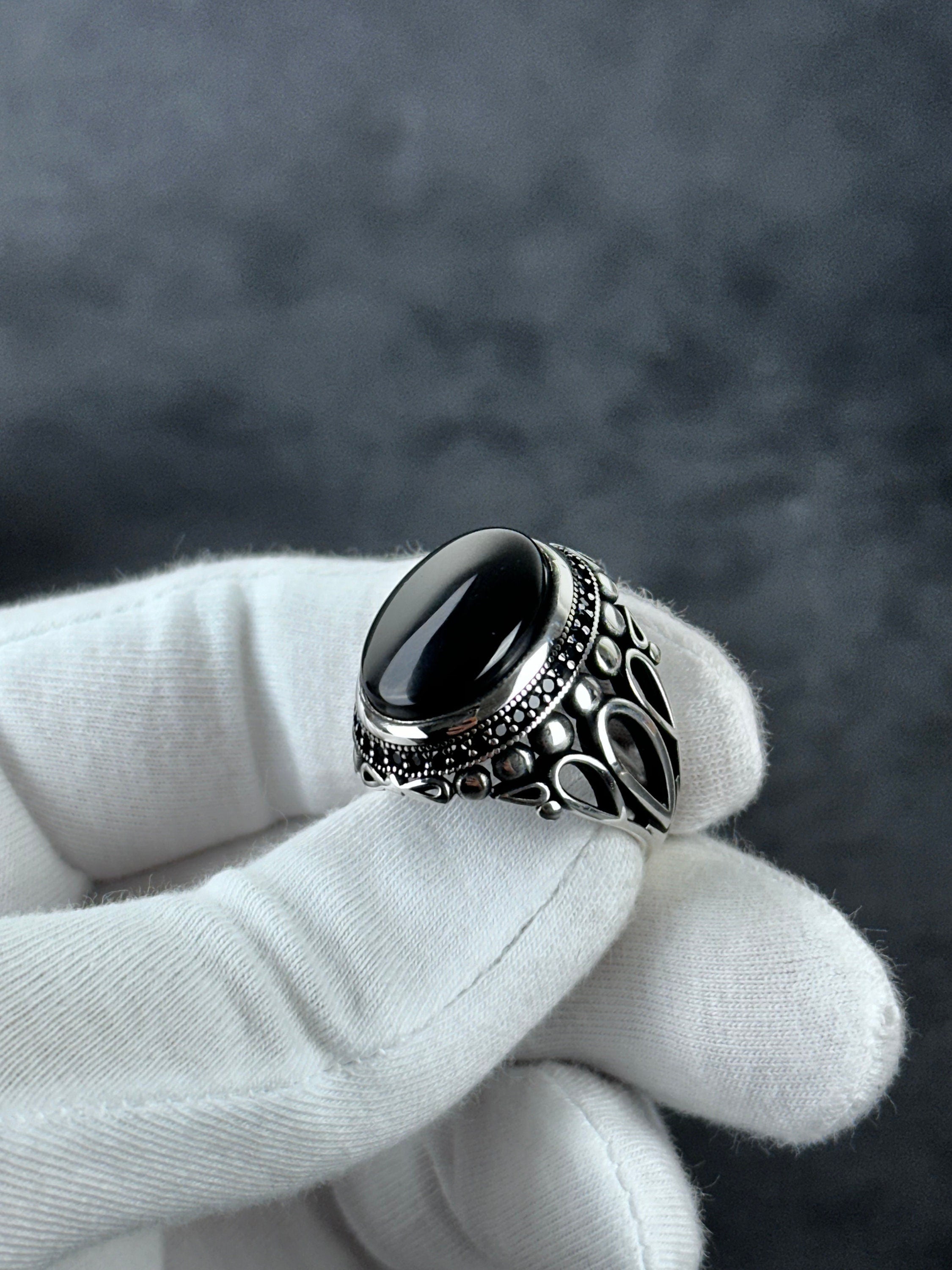 Natural Onyx Silver Ring - Handmade Bold Statement Jewelry