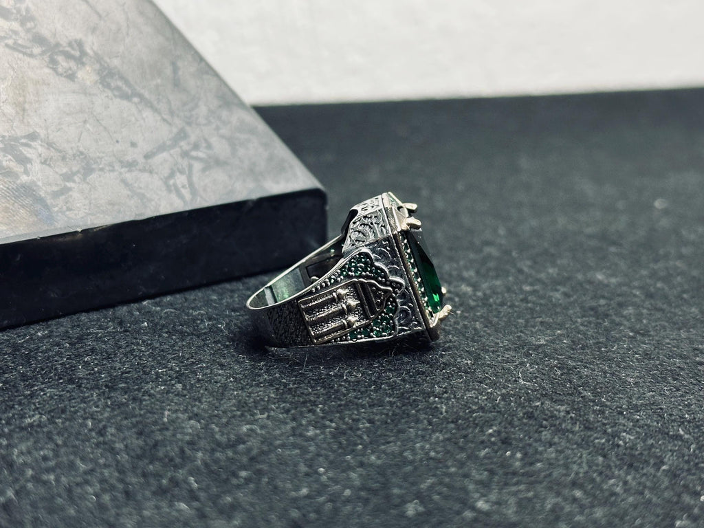 Turkish Sterling Silver Ring, Square Emerald Zircon (Men’s Statement)