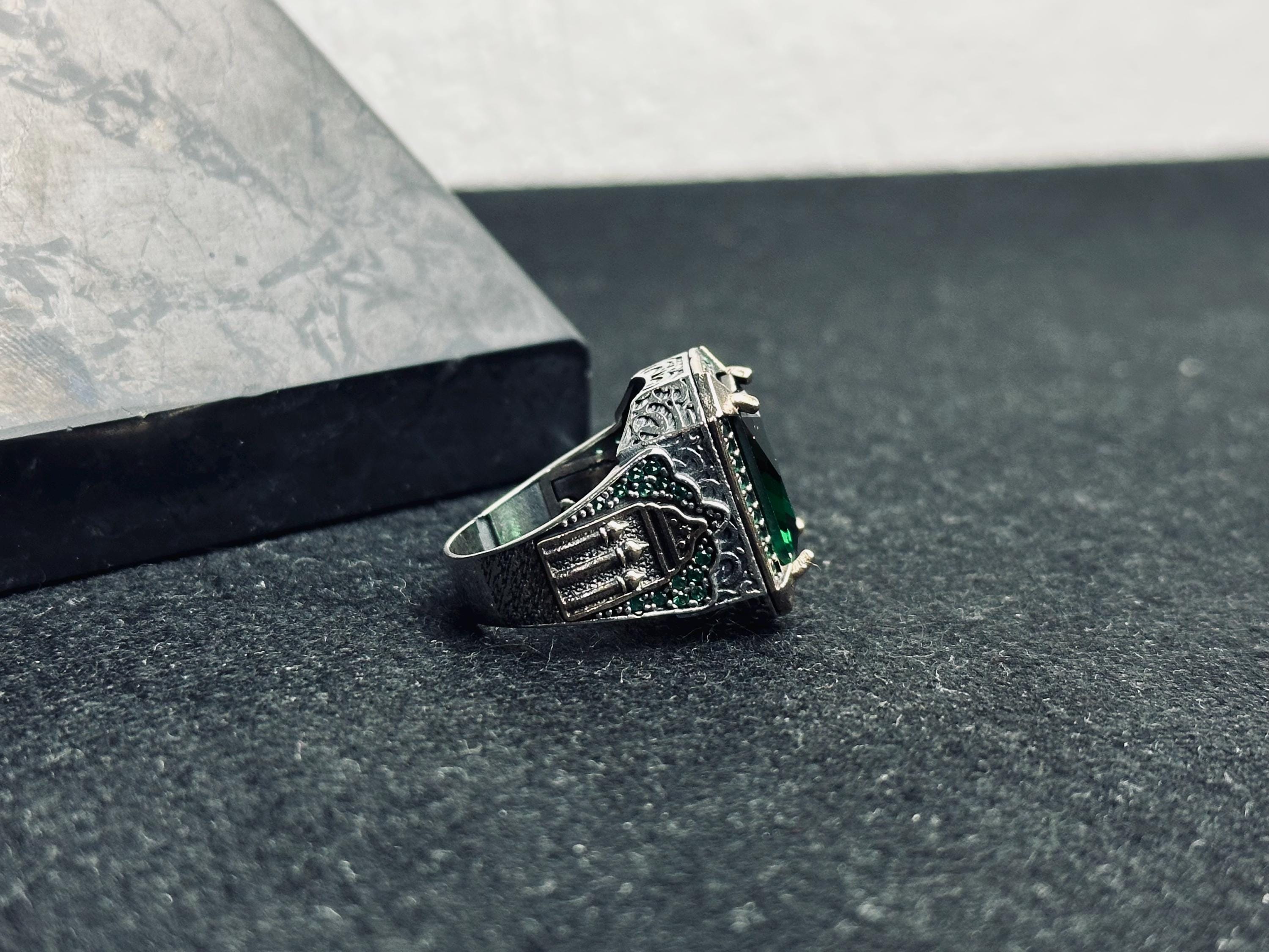 Turkish Sterling Silver Ring, Square Emerald Zircon (Men’s Statement)
