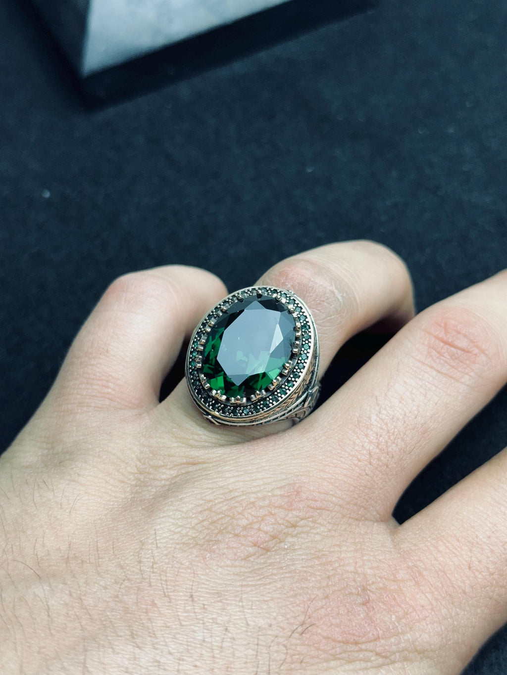 Emerald Statement Ring: Colombian Stone Men's Jewelry (Sterling Silver)