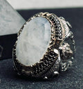 Moonstone Sterling Silver Ring, Lion Head Design (Men's Large)