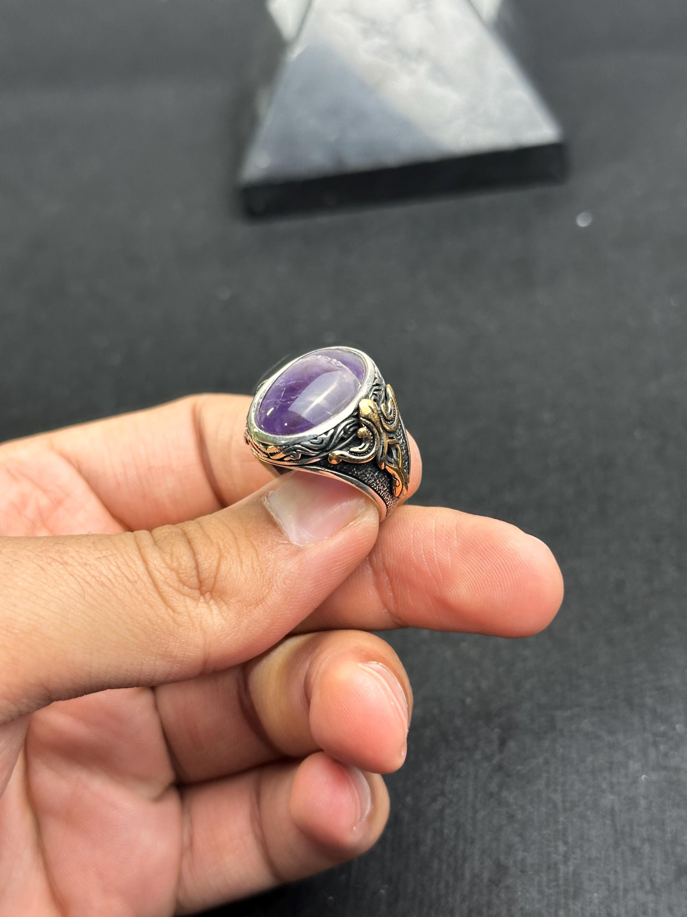 Amethyst Silver Ring - Handmade Men's Gemstone Jewelry