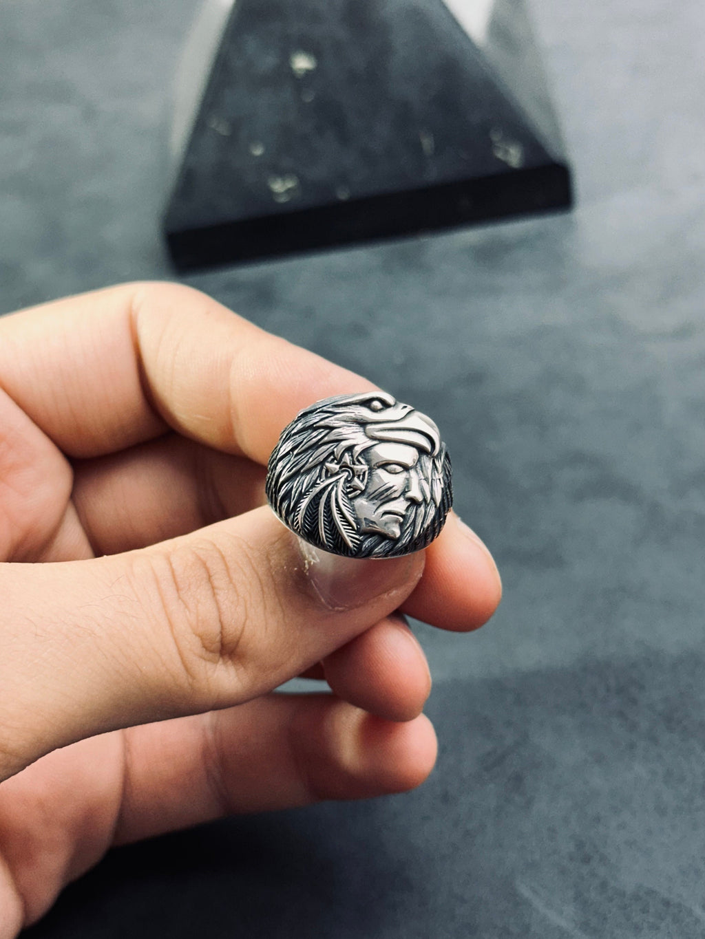 Engraved Chief Ring: Native American Style (Sterling Silver, Handmade)