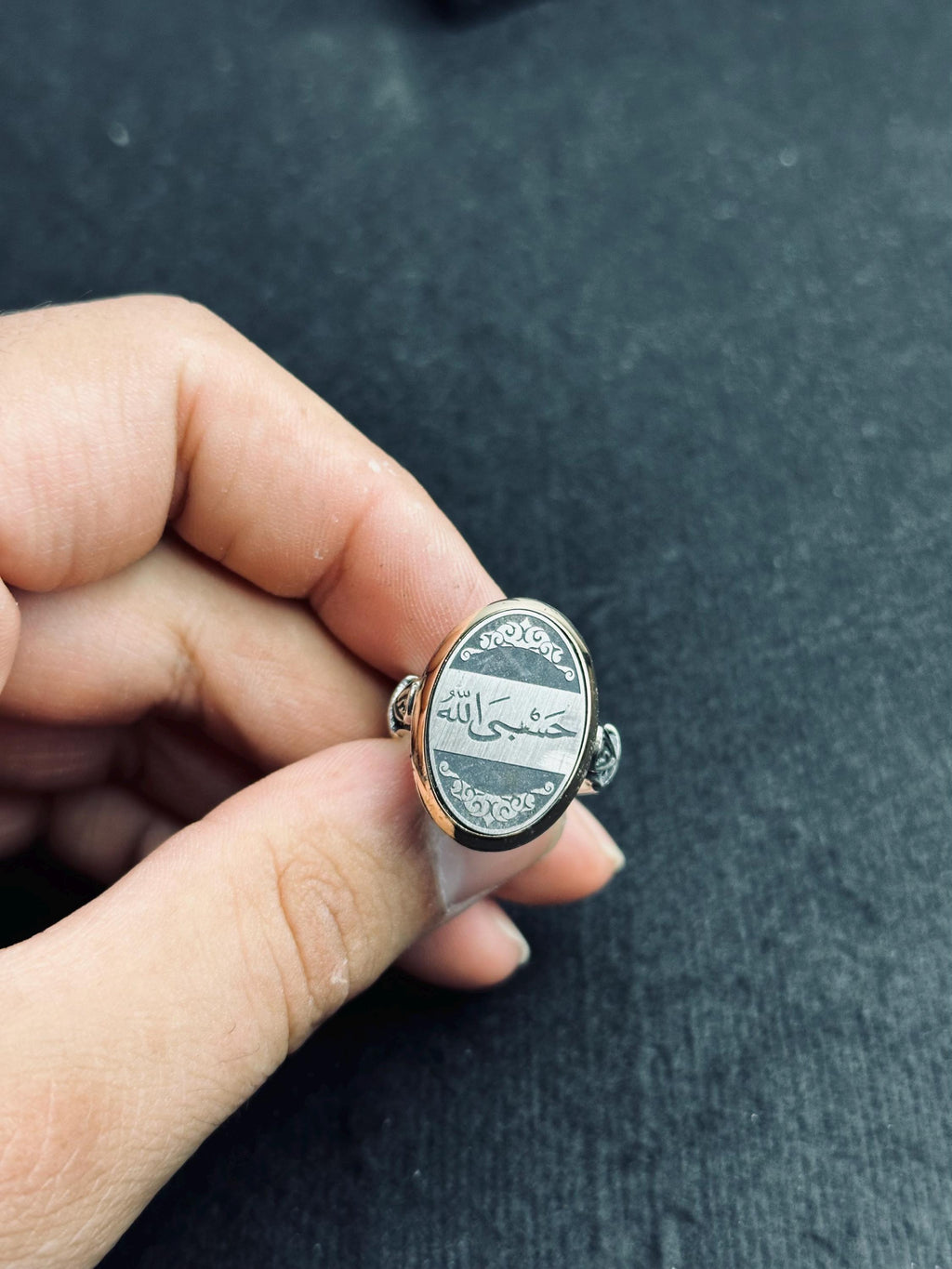 Statement Silver Ring: Oval Arabic Dua - Minimal Calligraphy