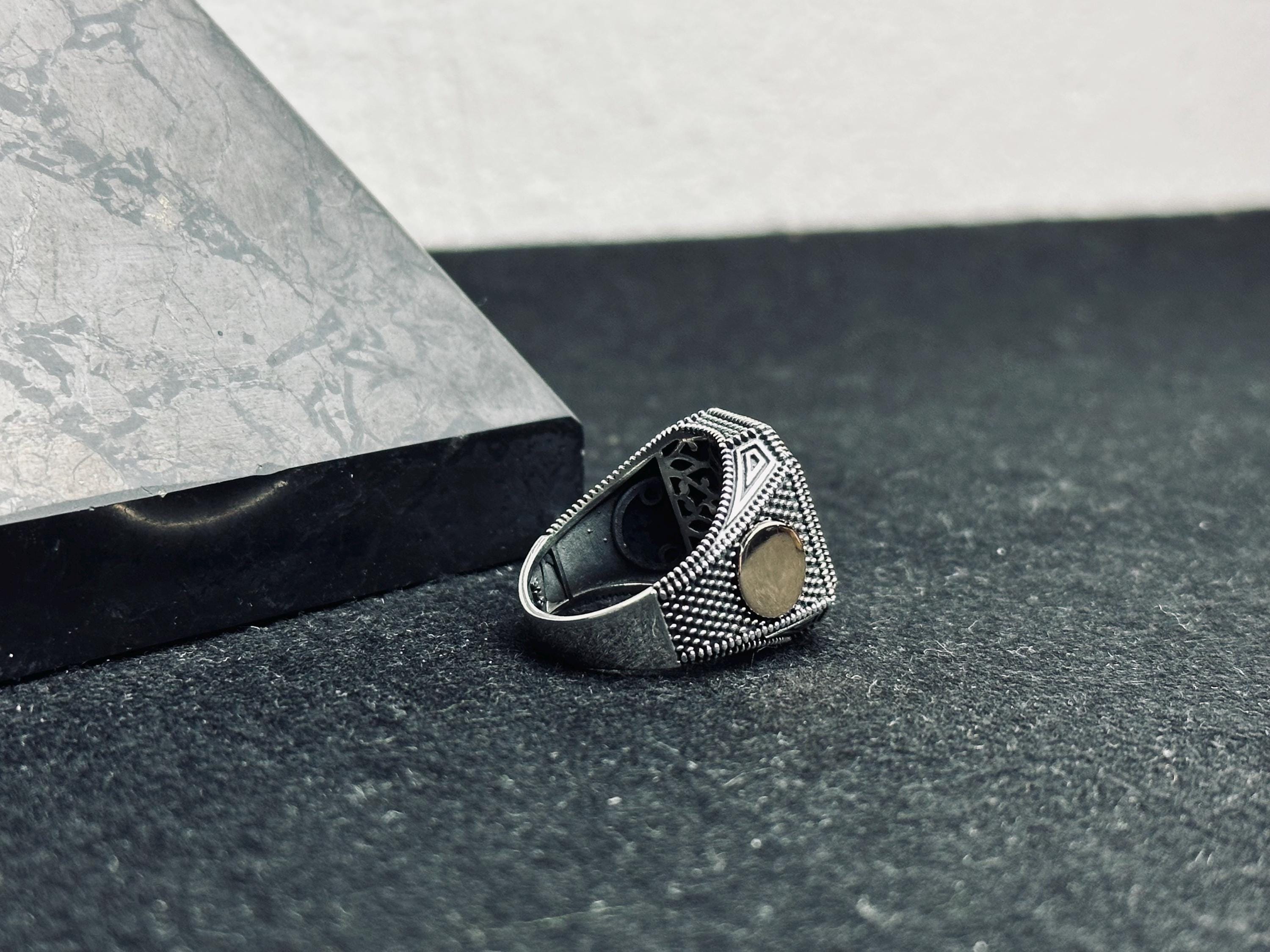 Green Agate Ring for Men: Handmade Sterling Silver Leaf Band