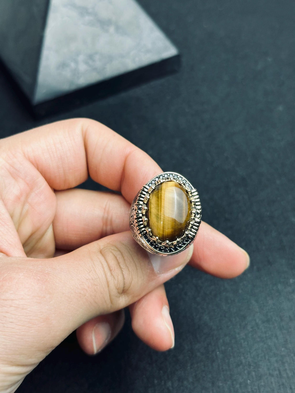 Tiger's Eye Ring for Men: Handmade Sterling Silver Statement Jewelry