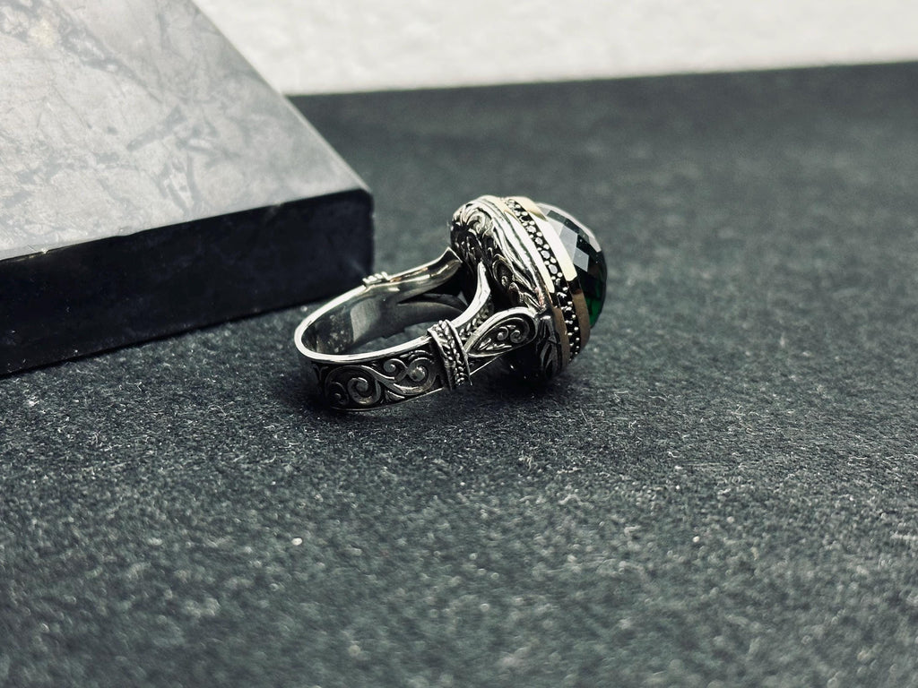 Emerald Ring: Men’s Sterling Silver Ottoman Style (Handmade)