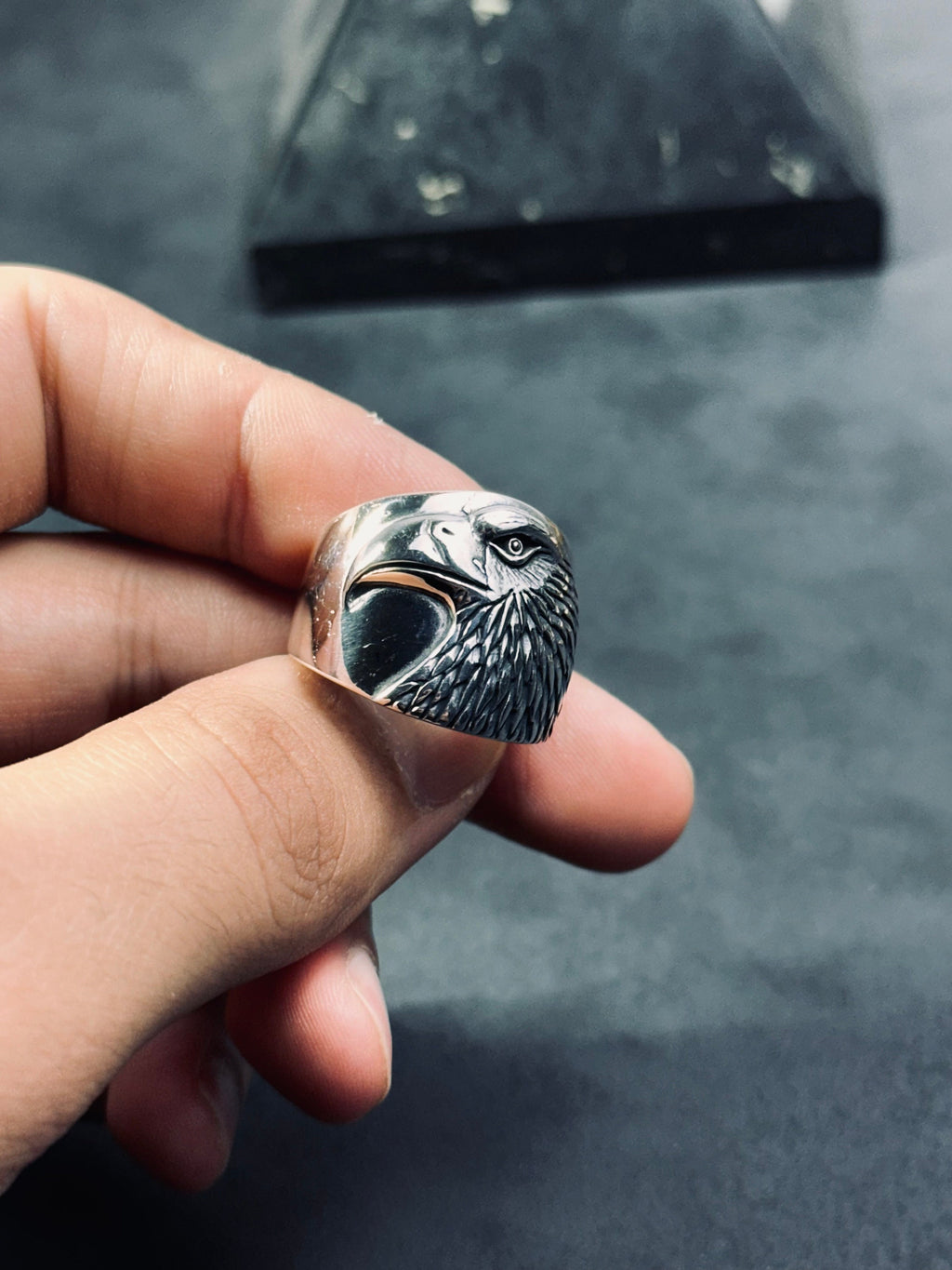 Eagle Statement Ring: Tribal Engraving (Sterling Silver Band)