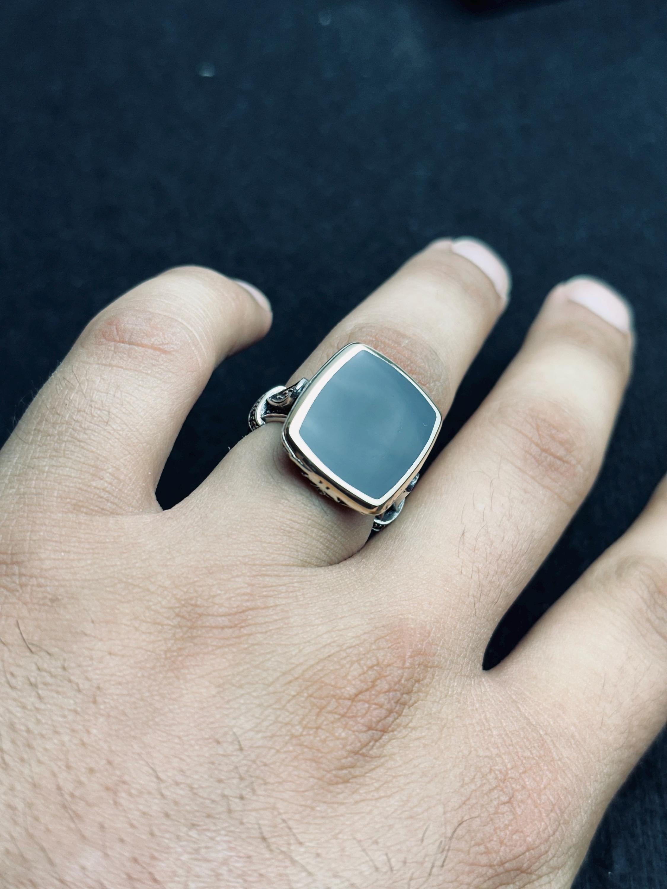 Vintage Square Onyx Ring - Sterling Silver Ottoman Design
