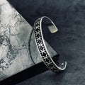 Sterling Silver Cuff Bracelet: Embroidered Pattern - Unisex Adjustable
