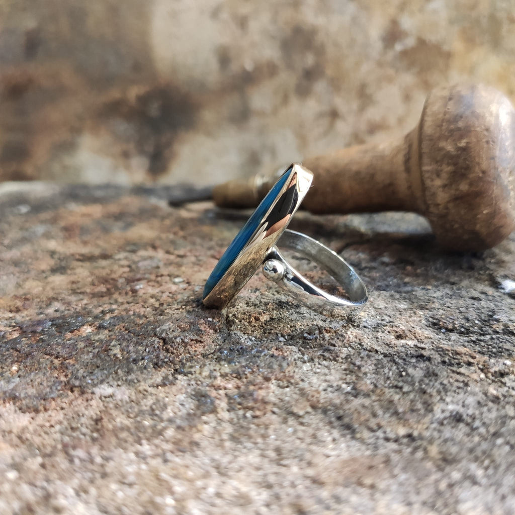 Blue Mother of Pearl Ring: Handmade Sterling Silver Statement