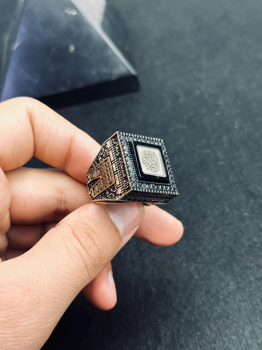 Prayer Ring: Sterling Silver Square - Arabic Calligraphy Engraving