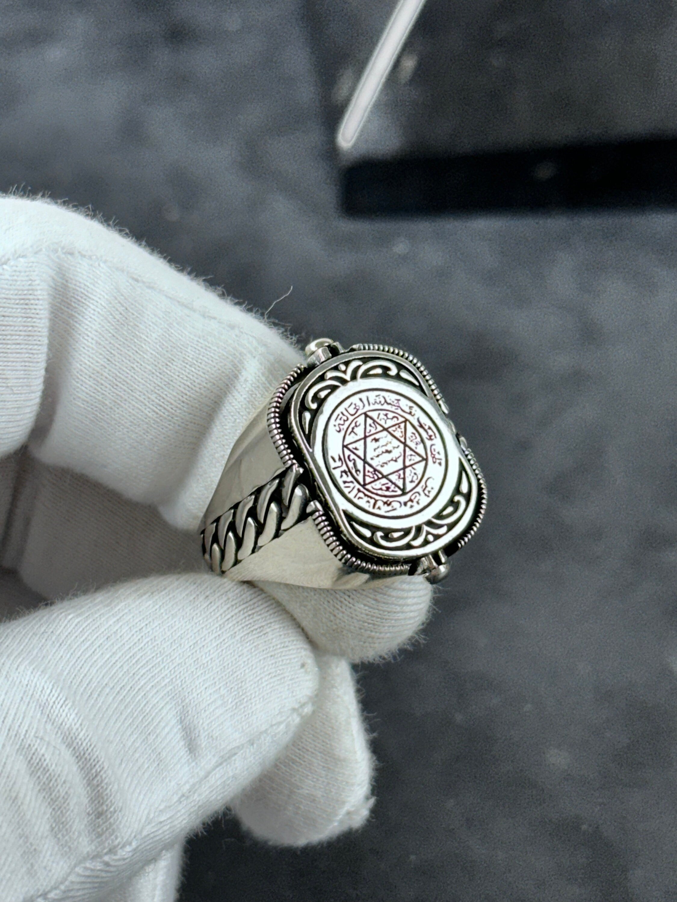 Sterling Silver Seal of Solomon Ring, Double Sided Zircon (Men's Size)