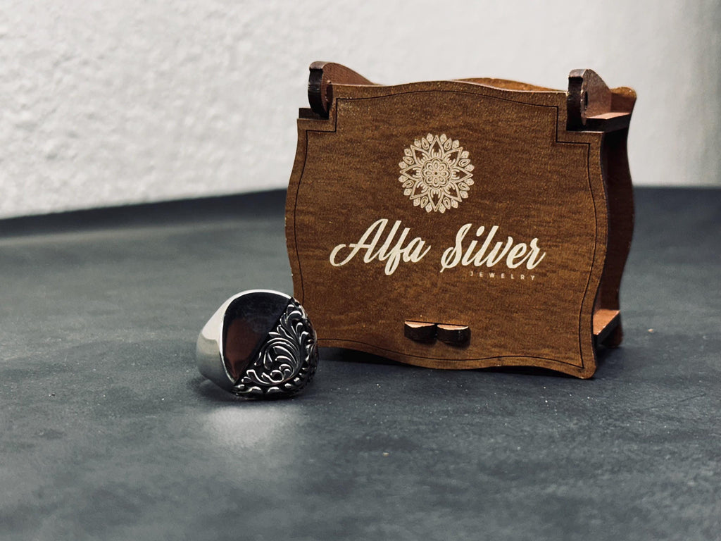 Sterling Silver Ring: Engraved Greek Style - Handcast Finish
