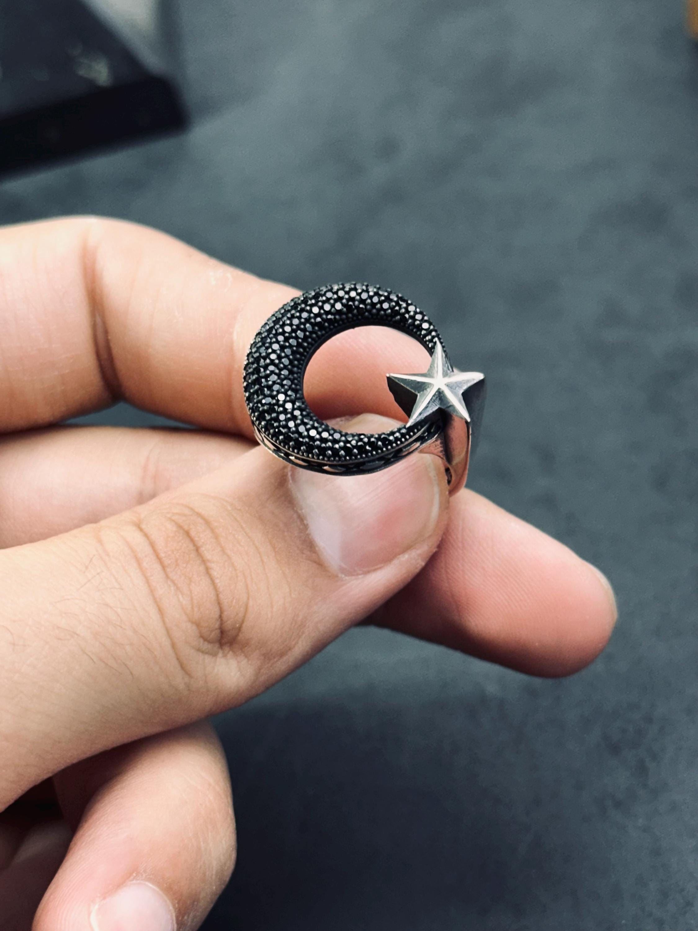 Moon Star Ring: Sterling Silver Handmade - Celestial Design
