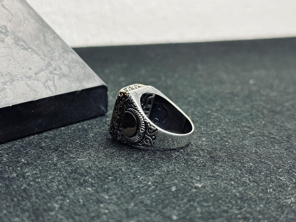 Sterling Silver Men's Amber Ring - Handmade Turkish Baltic Stone