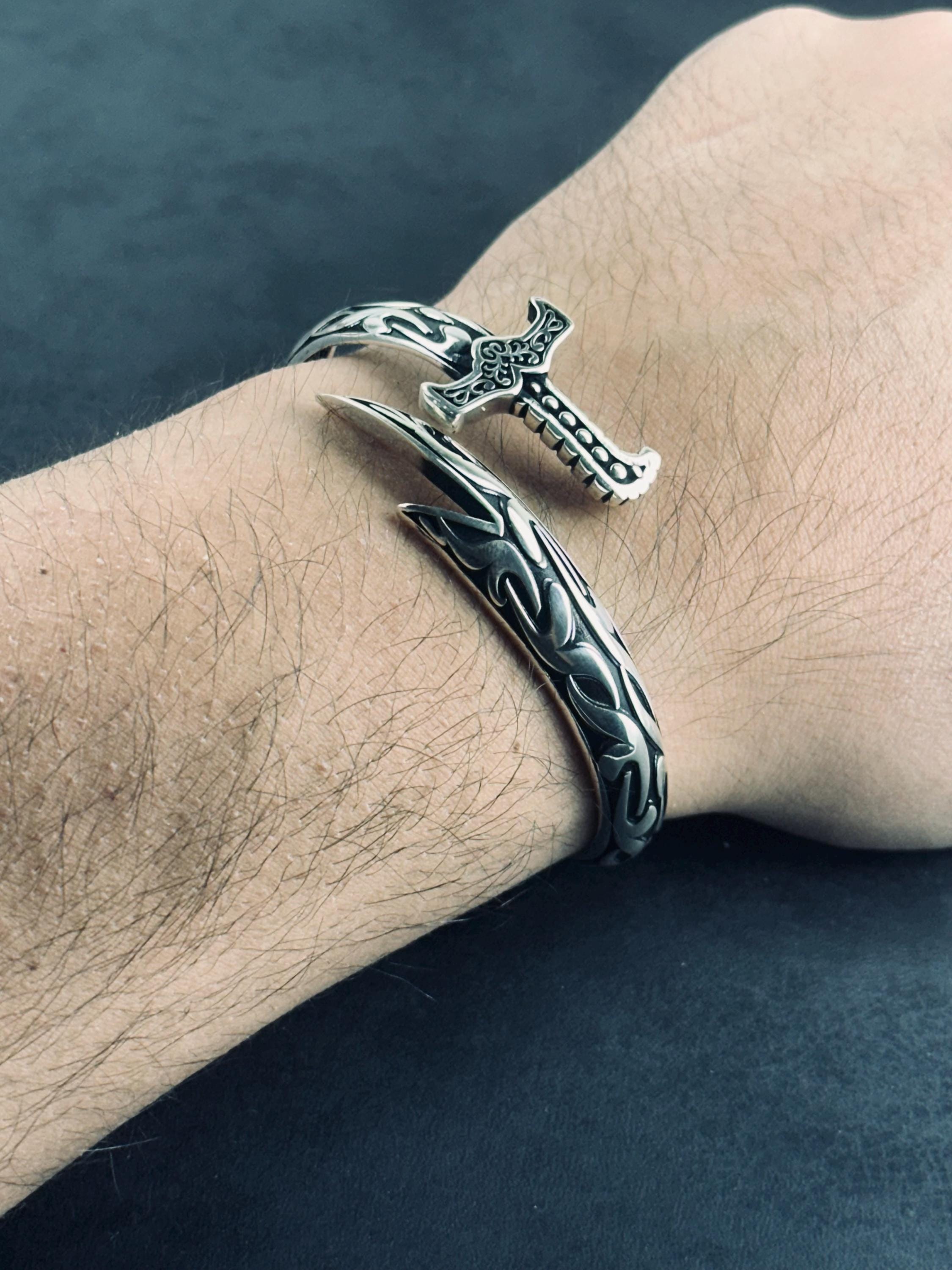 Zulfiqar Sword Silver Bracelet and Ring Set (Adjustable, Handmade)