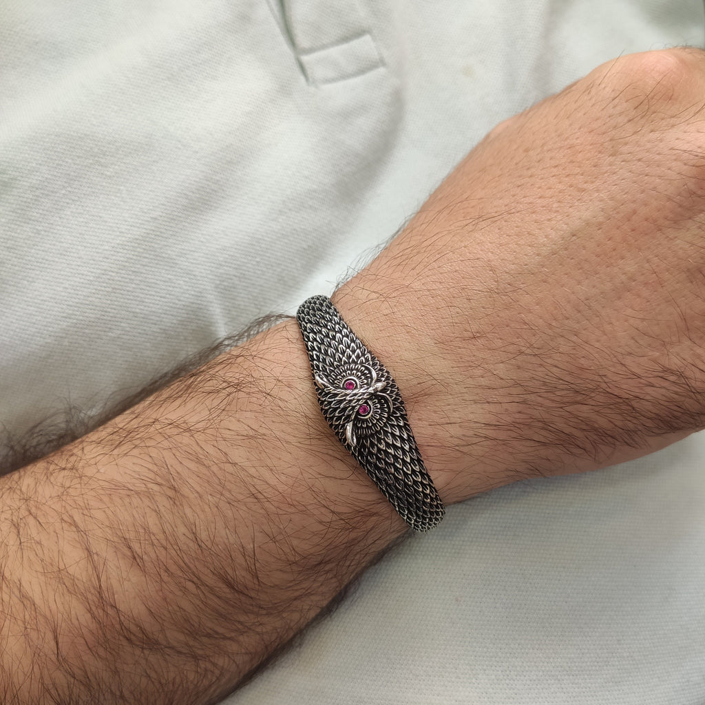 Sterling Silver Owl Cuff Bracelet (Handmade, Adjustable Size)