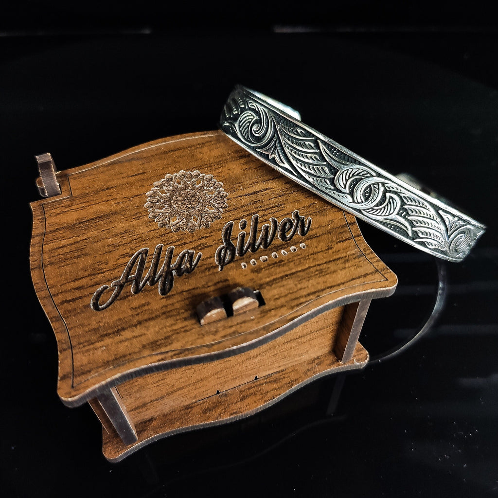 Engraved Sterling Silver Bracelet - Handmade Men's Cuff