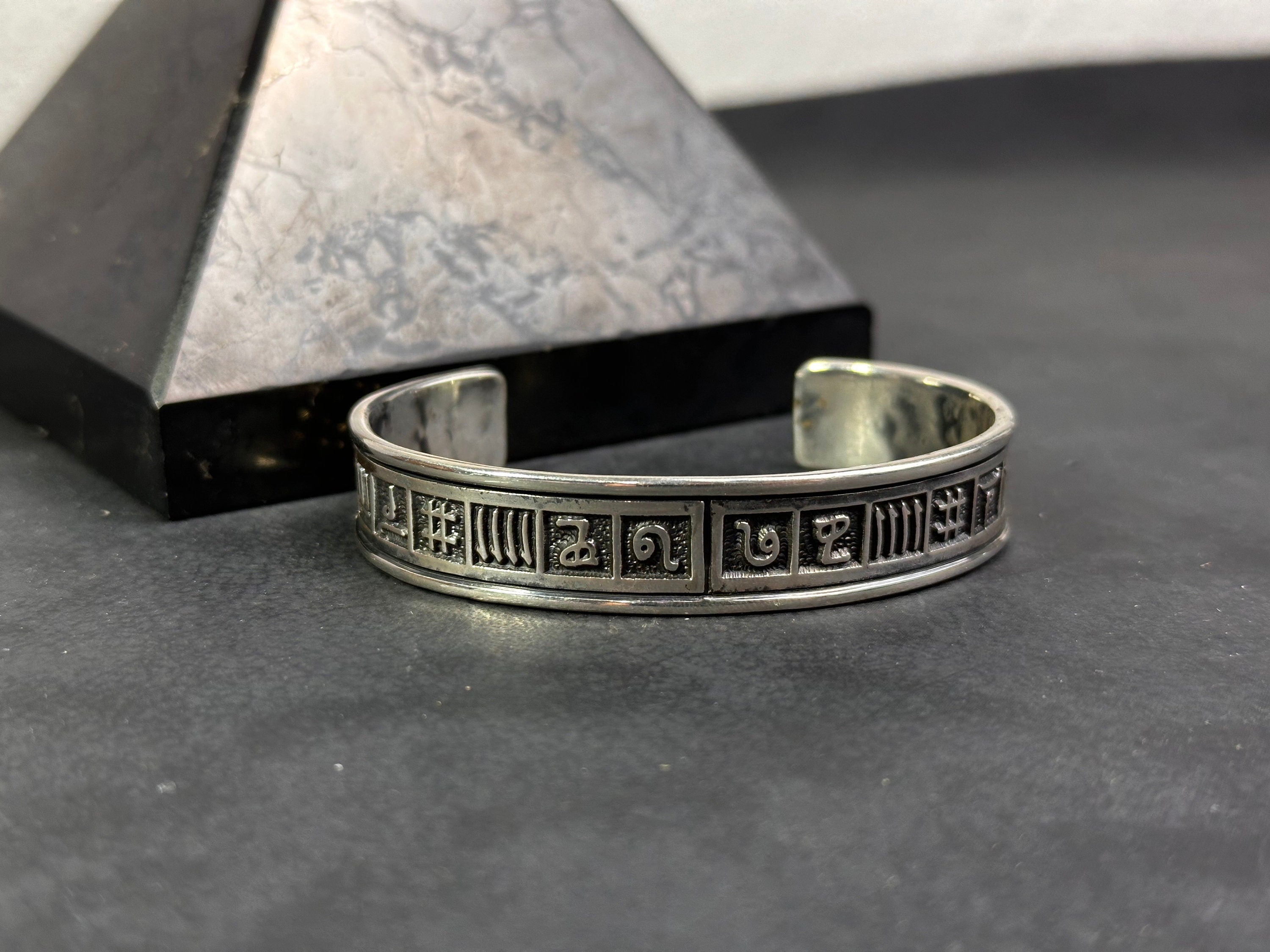 Sterling Silver Bracelet: Nordic Runic Design - Handmade for Men
