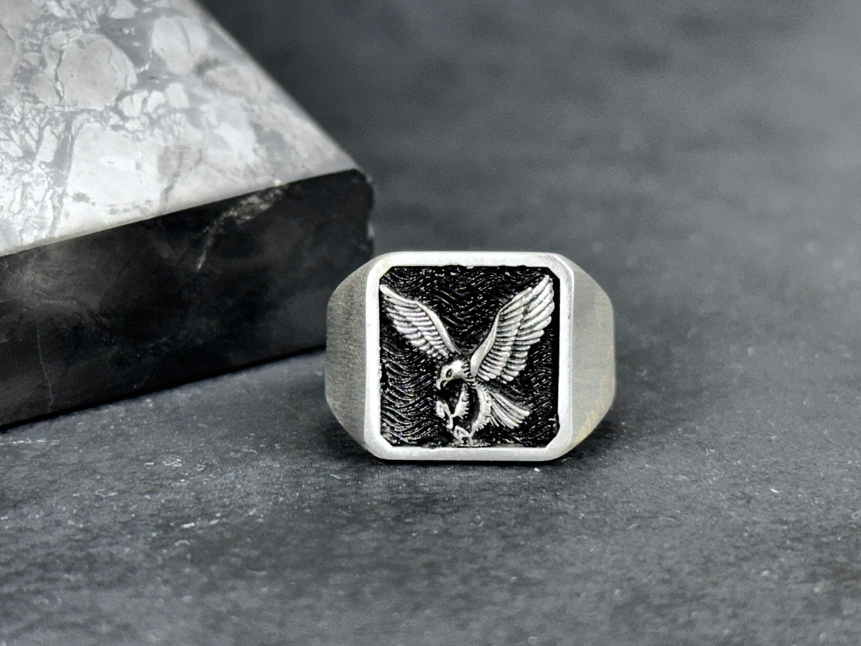 Sterling Silver Eagle Ring: Handmade Men's Statement Accessory
