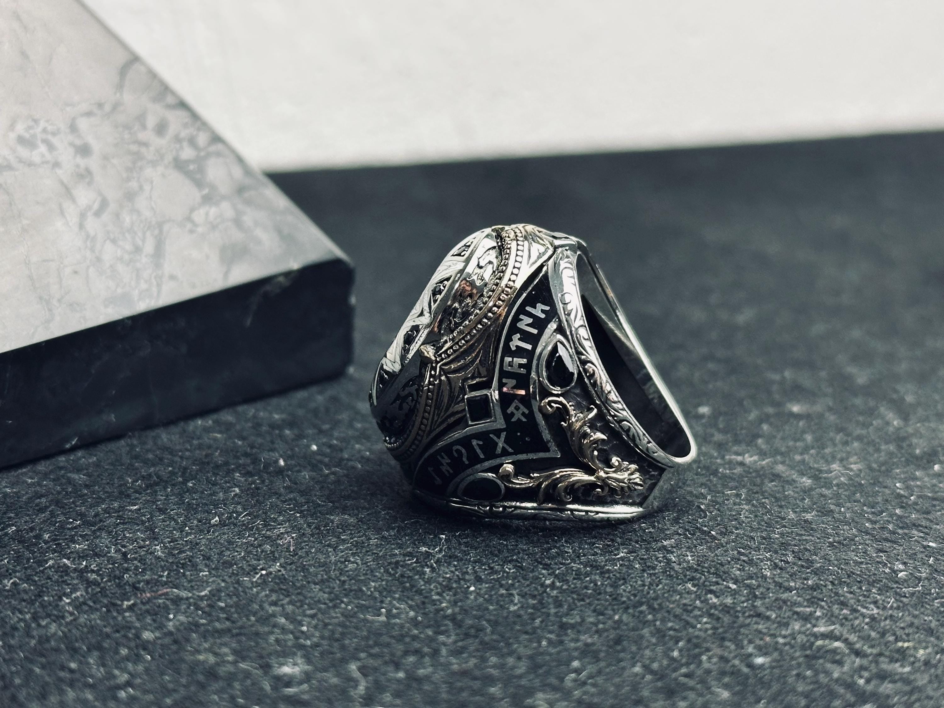 Sterling Silver Seal of Solomon Ring, Ottoman Ethnic Engraved Men Ring, Islamic Symbol Jewelry, Bold Statement Signet Ring, Ramadan Gift