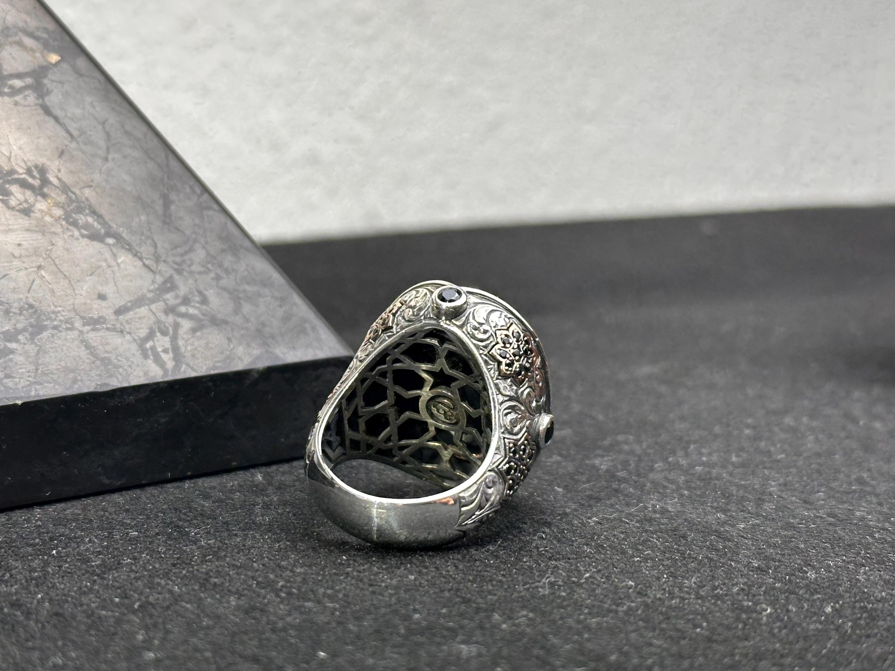 Sterling Silver Solomon Ring - Engraved Star of David Design