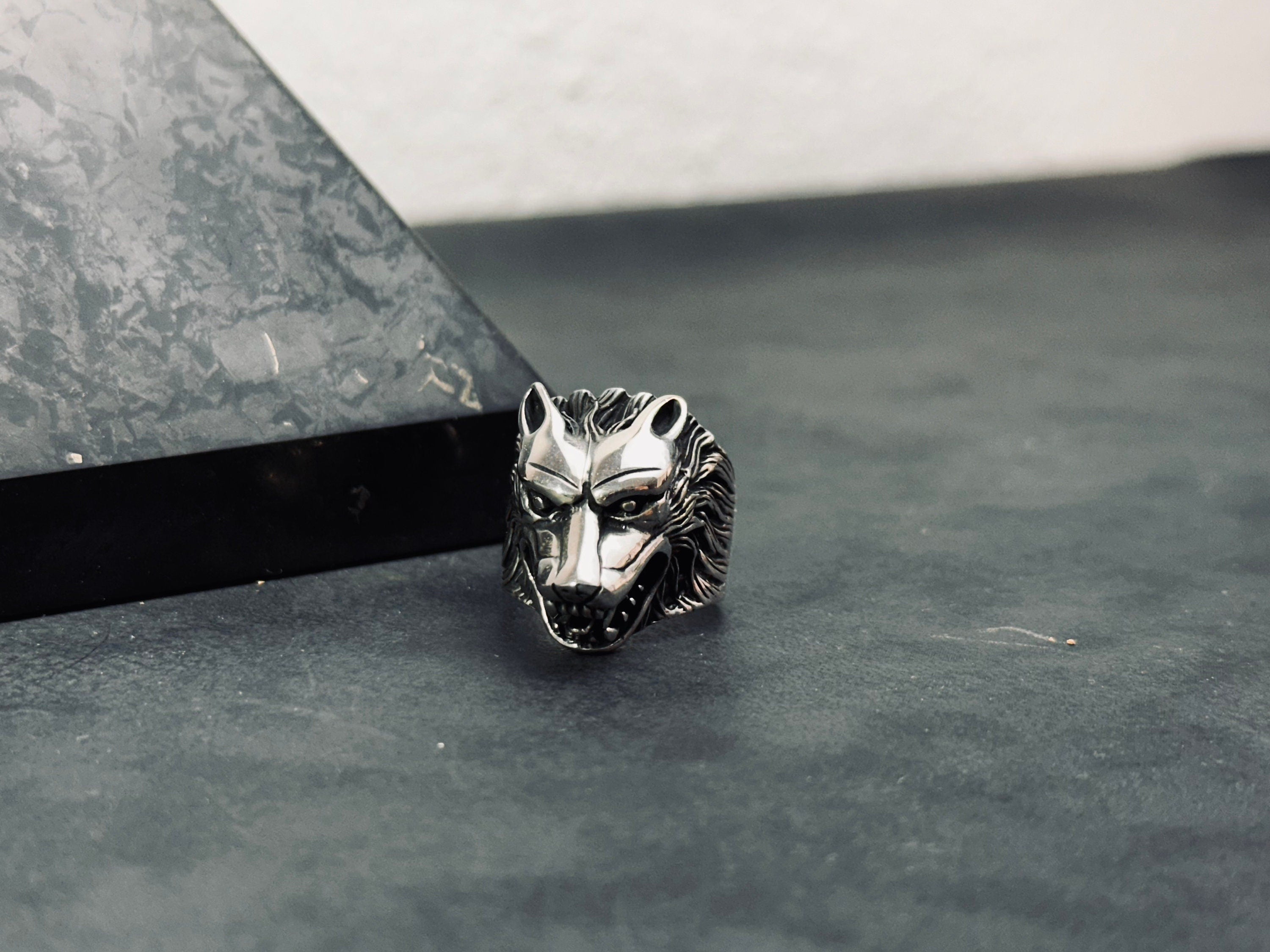 Sterling Silver Wolf Ring, Handmade Animal Design (Men's Size Options)
