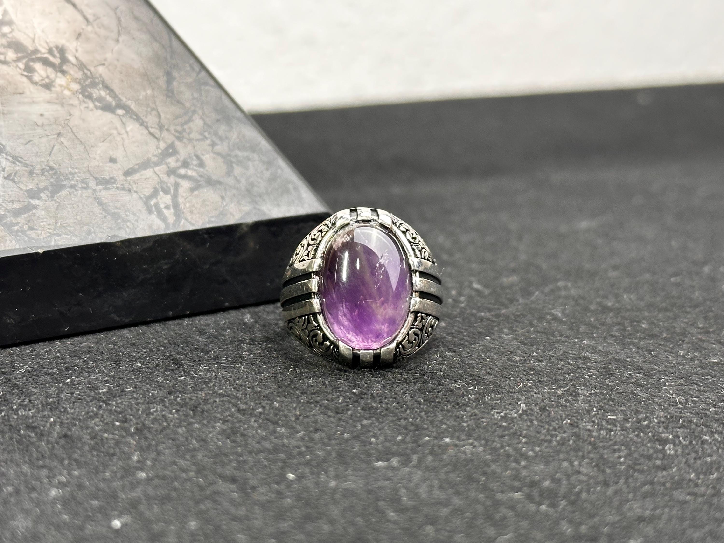Amethyst Gemstone Ring: Handmade Sterling Silver (Men's Size)