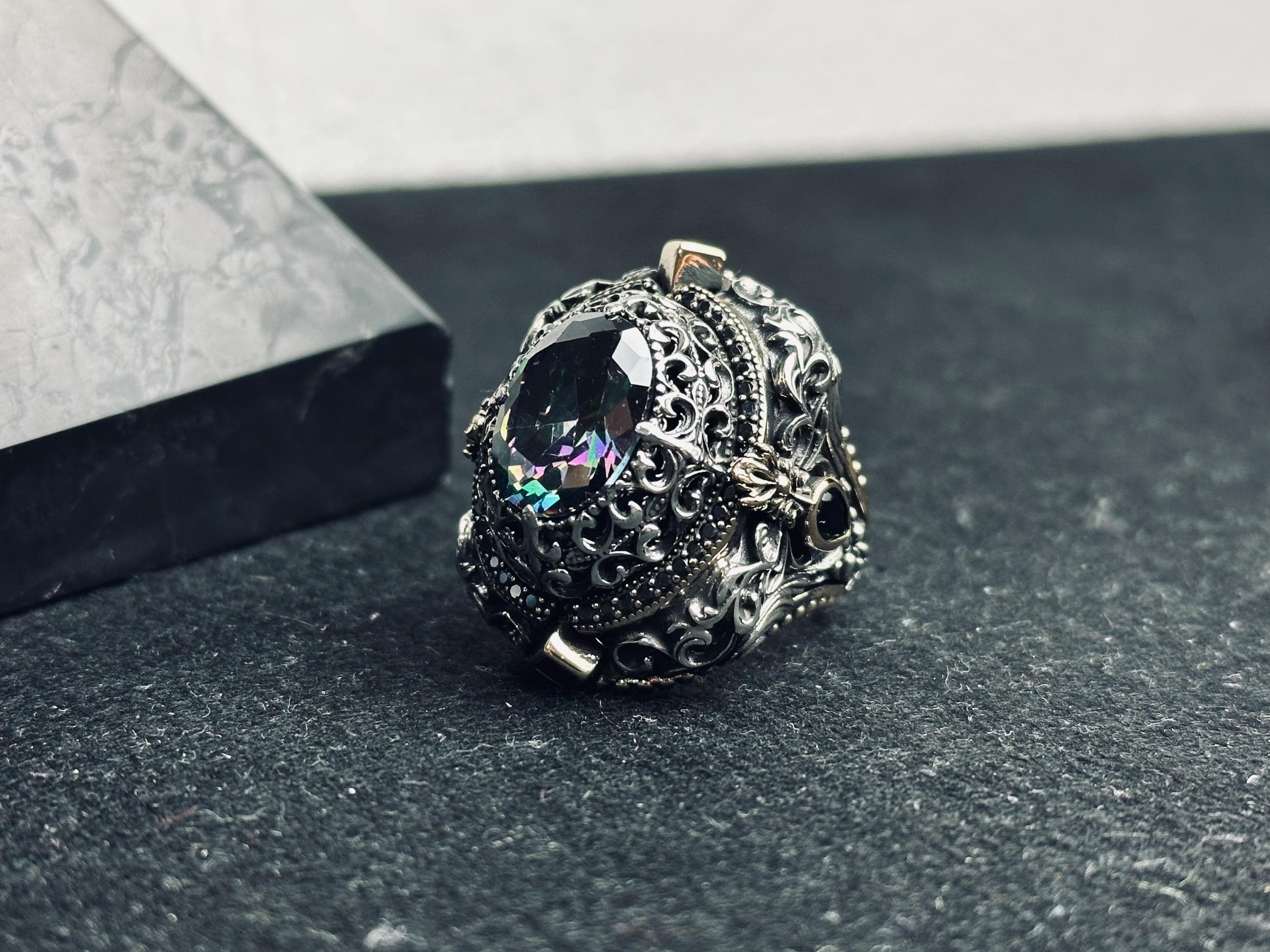 Mystic Topaz Ring, 925 Sterling Silver, Handmade Vintage Style