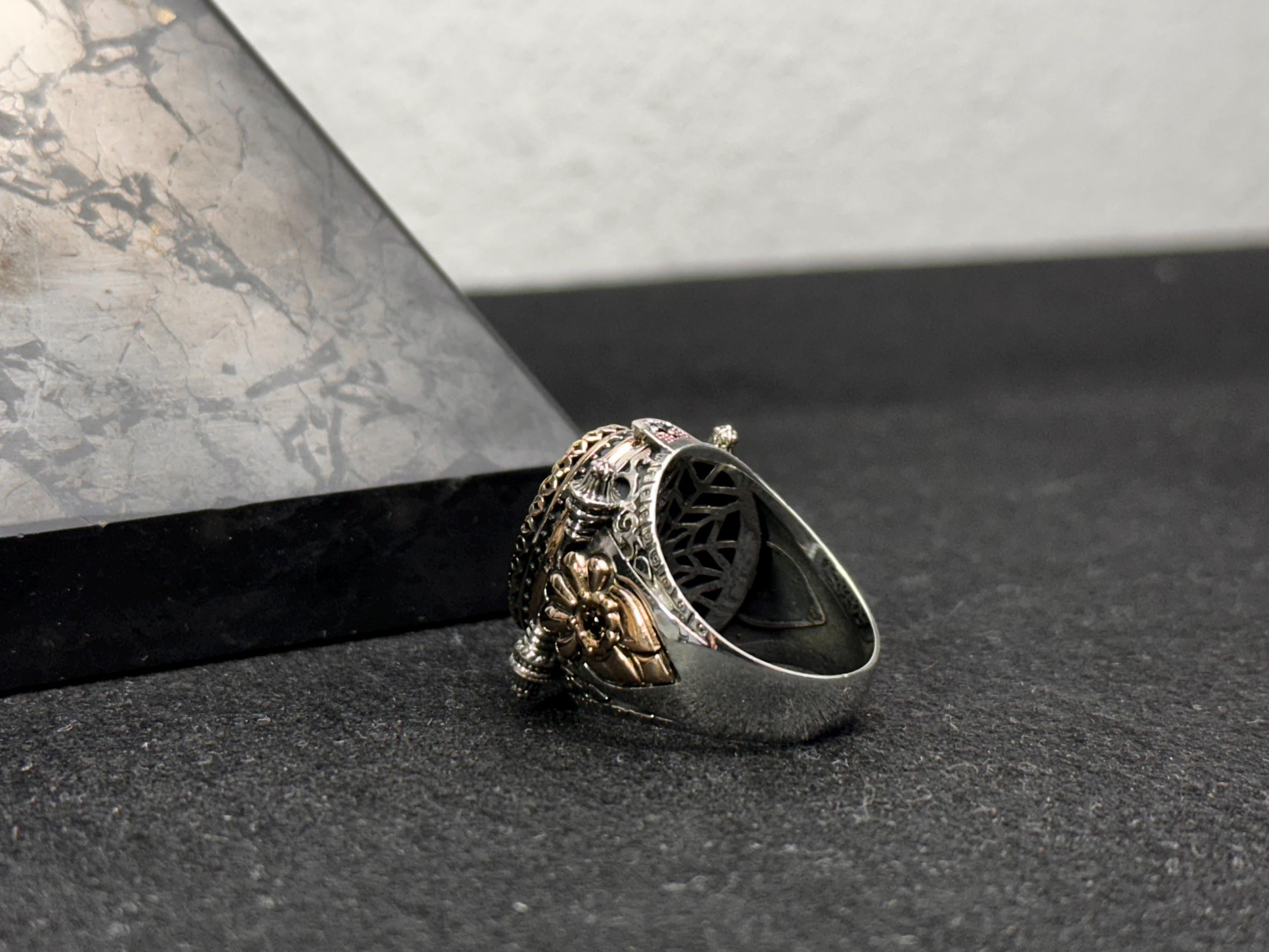 Sterling Silver Men's Ring, Black Zircon Statement (Handmade)