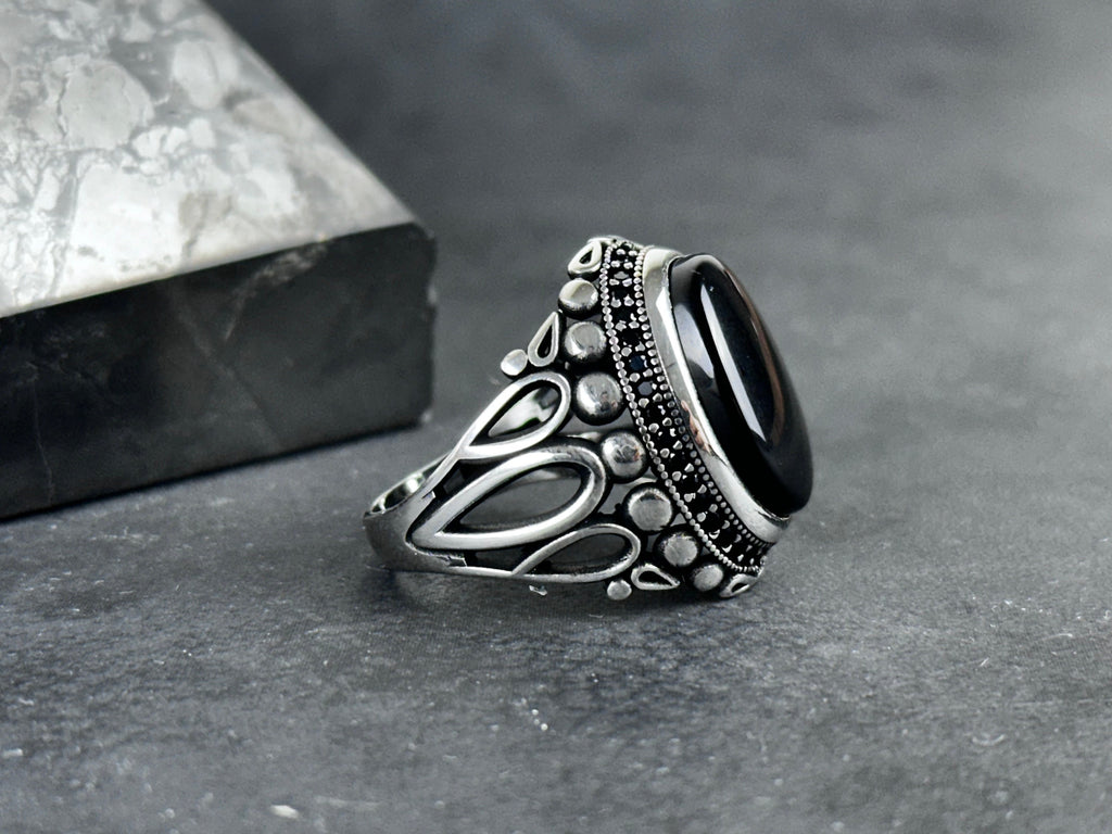 Natural Onyx Silver Ring - Handmade Bold Statement Jewelry