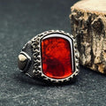 Men’s Baltic Amber Ring: Square Red Gem - Handmade Sterling Silver
