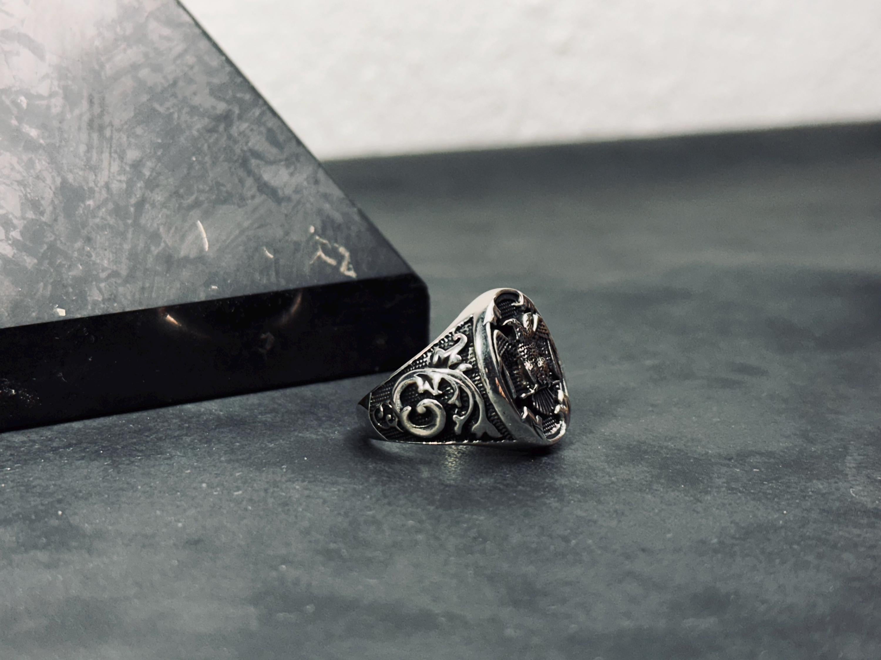 Statement Ring: Double Eagle Sterling Silver (Hand Engraved)