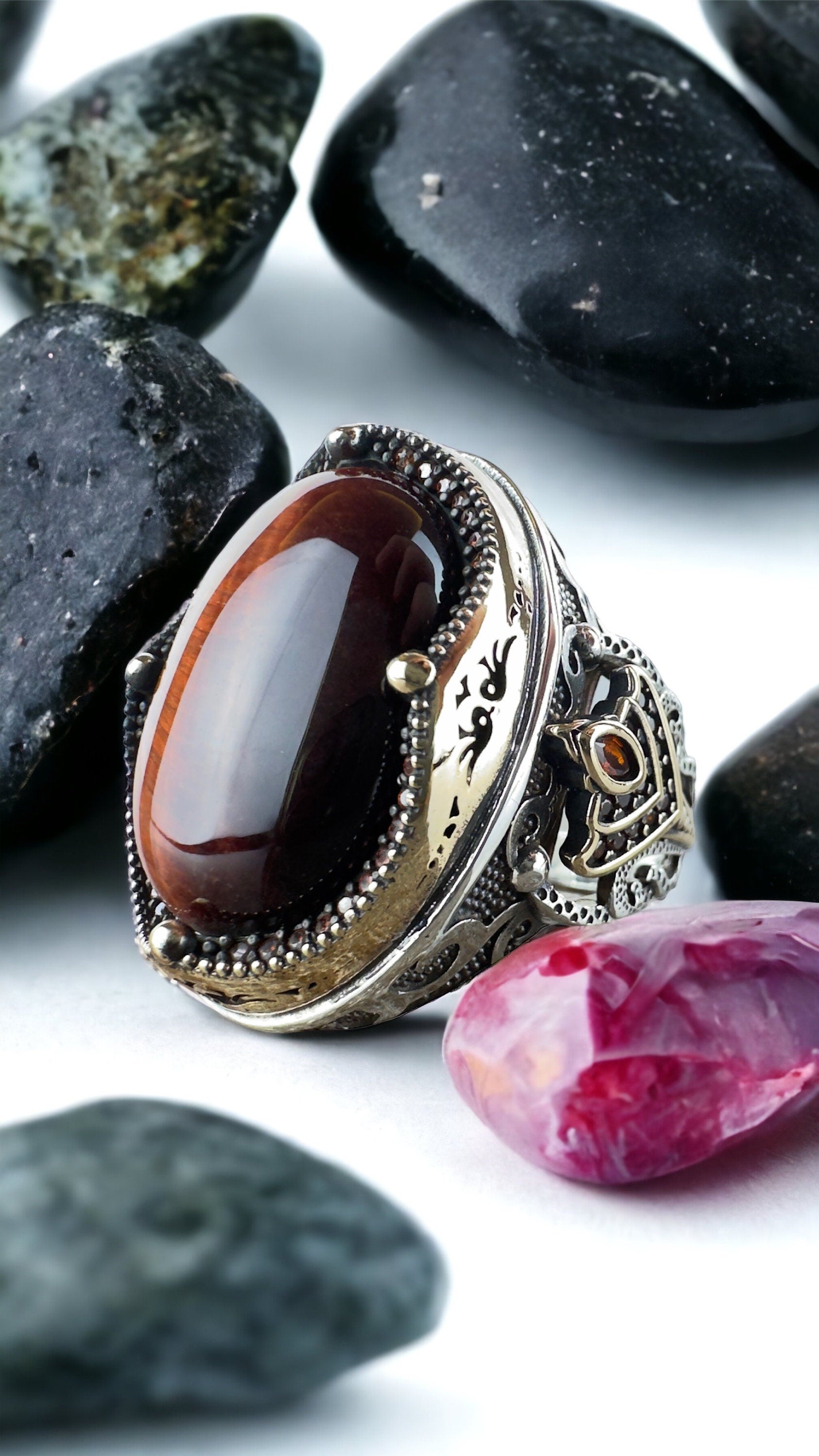 Tiger's Eye Silver Ring - Handmade Sterling Men's Jewelry