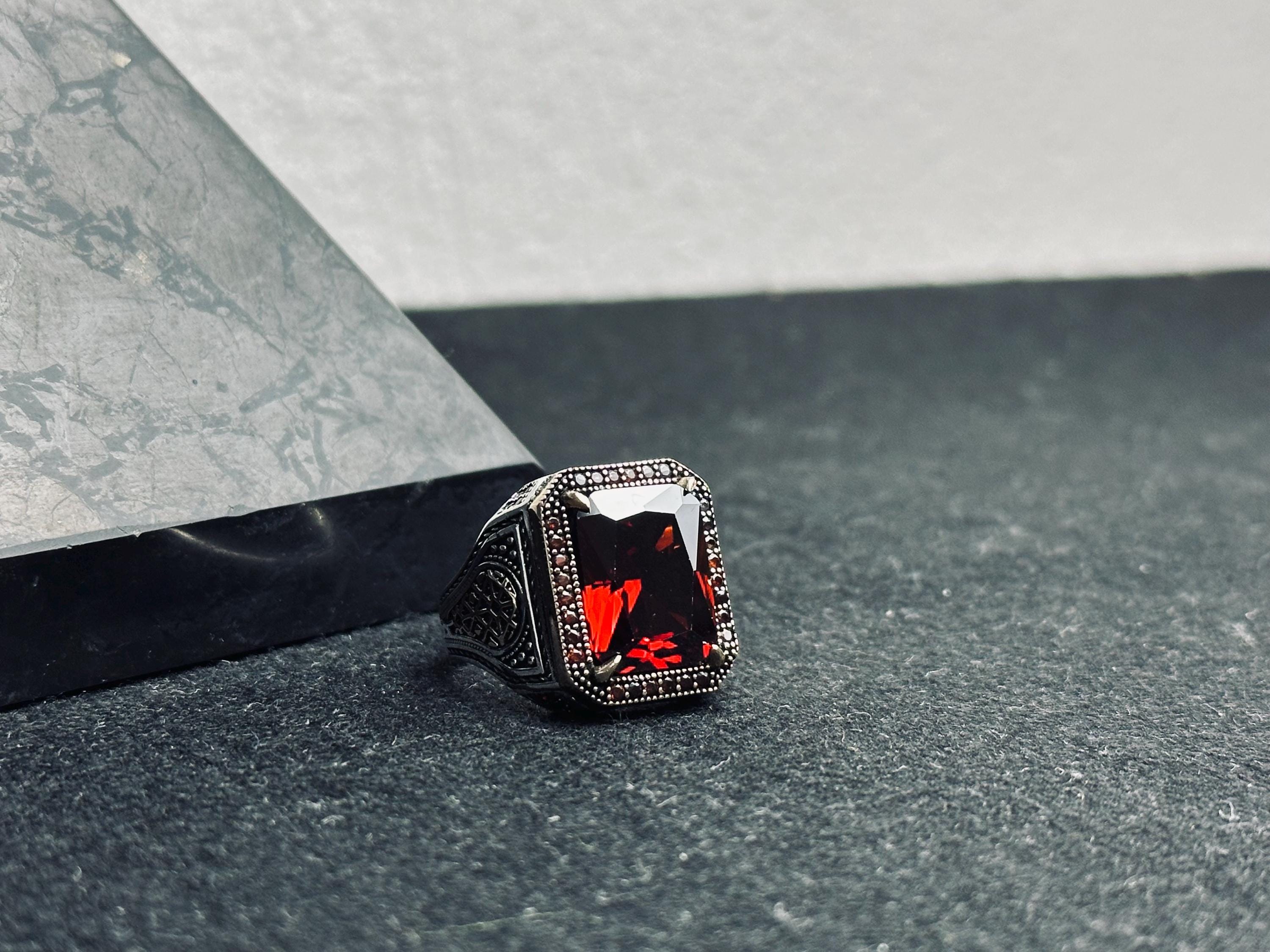 Ruby Signet Ring for Men: Handmade Sterling Silver, Bold Red Gem