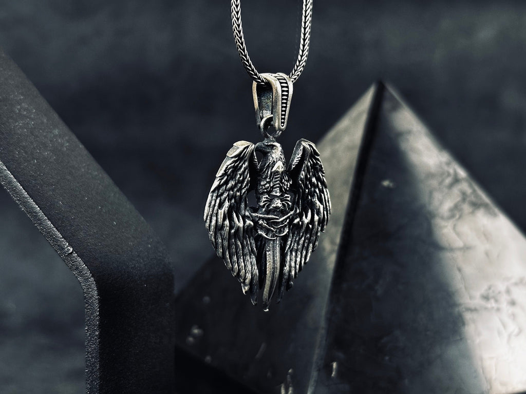 Eagle Skeleton Sword Necklace - Silver Statement Jewelry