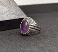 Amethyst Gemstone Ring: Handmade Sterling Silver (Men's Size)