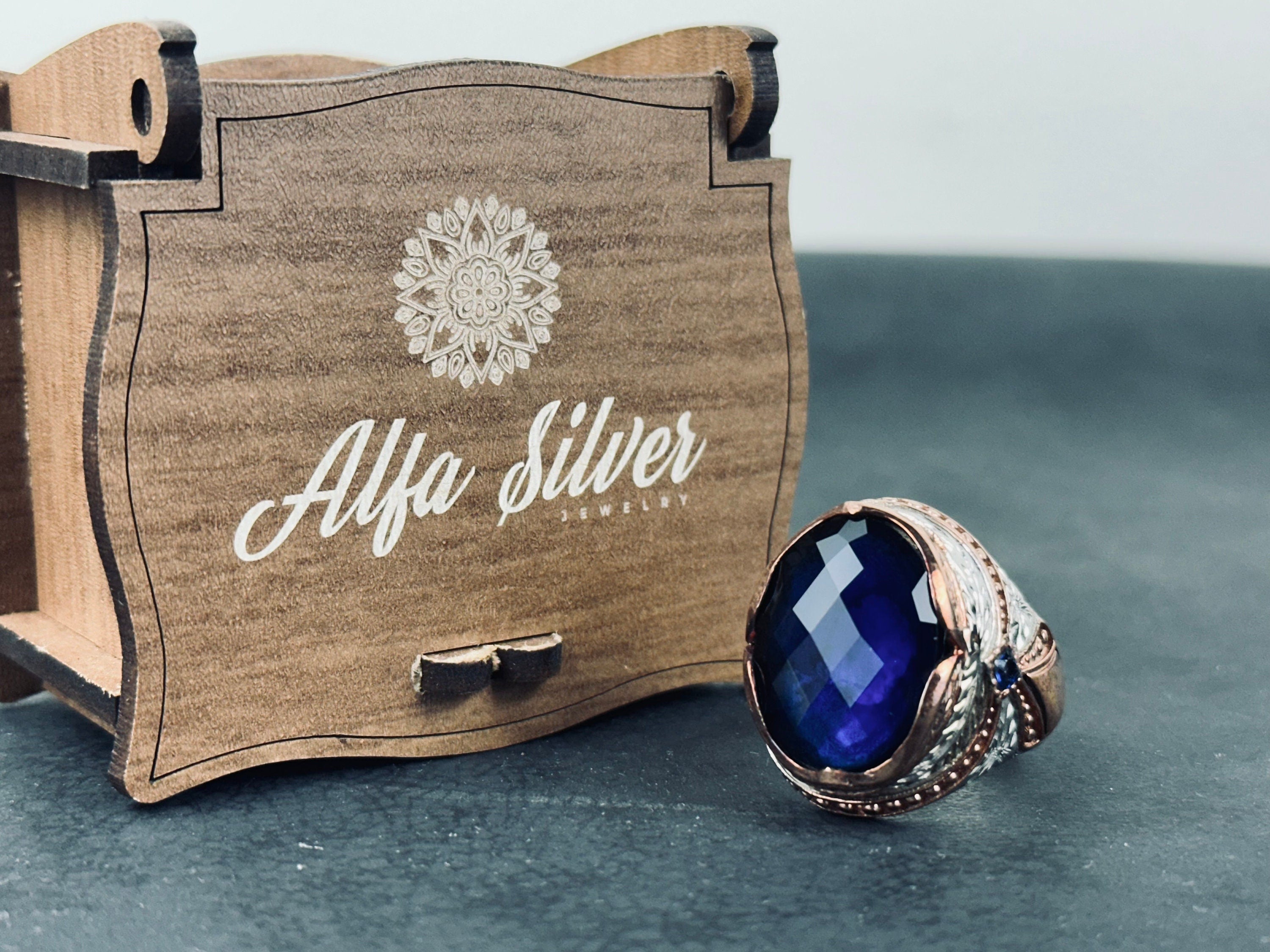 Sterling Silver Ring: Royal Blue Zirconium Stone (Handcrafted)