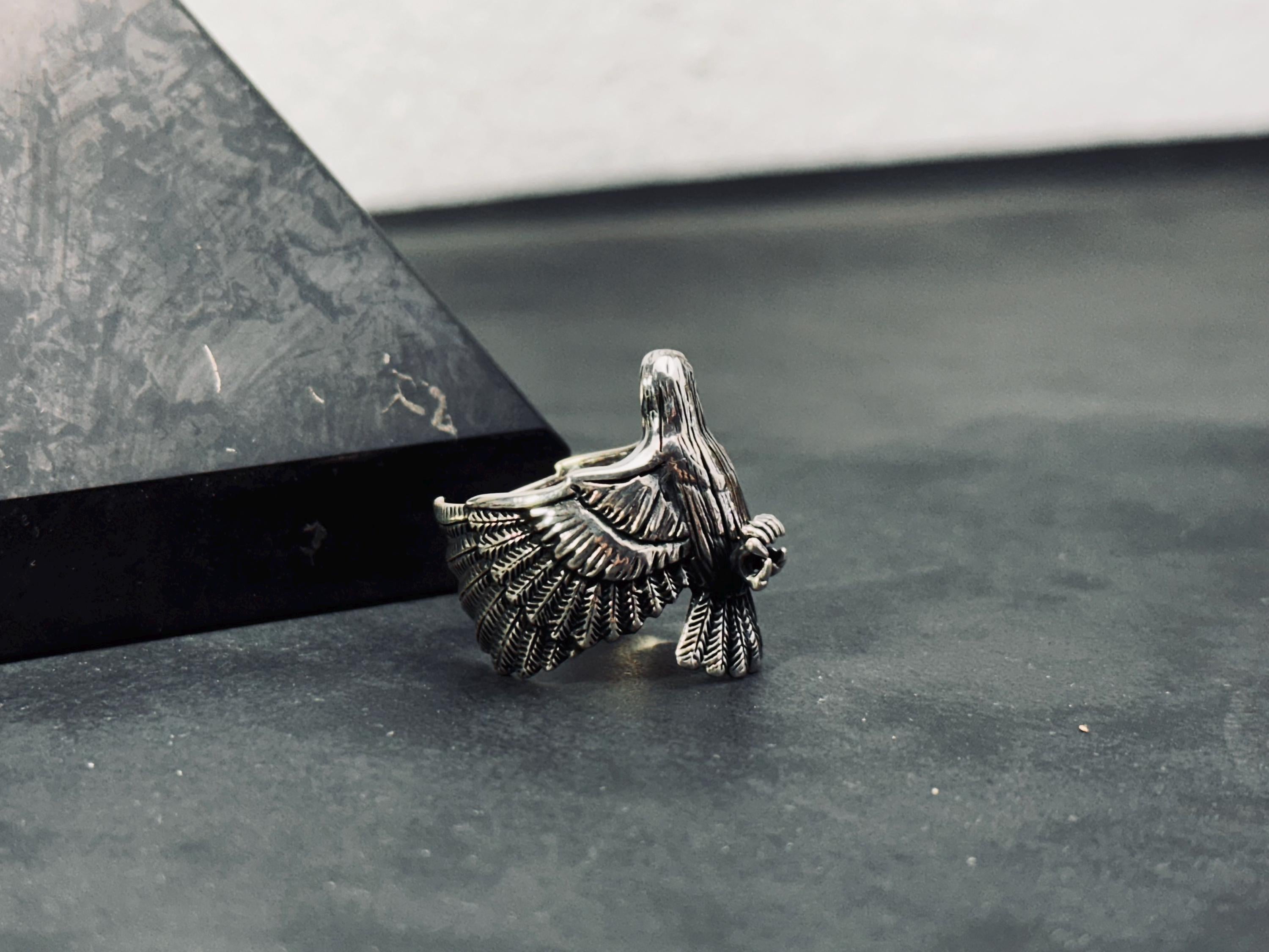 Eagle Statement Ring: Oxidized Sterling Silver (Adjustable)