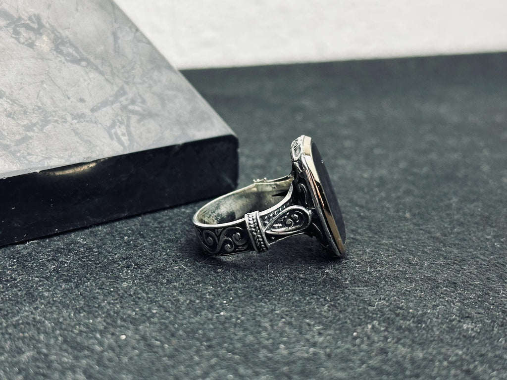 Vintage Square Onyx Ring - Sterling Silver Ottoman Design