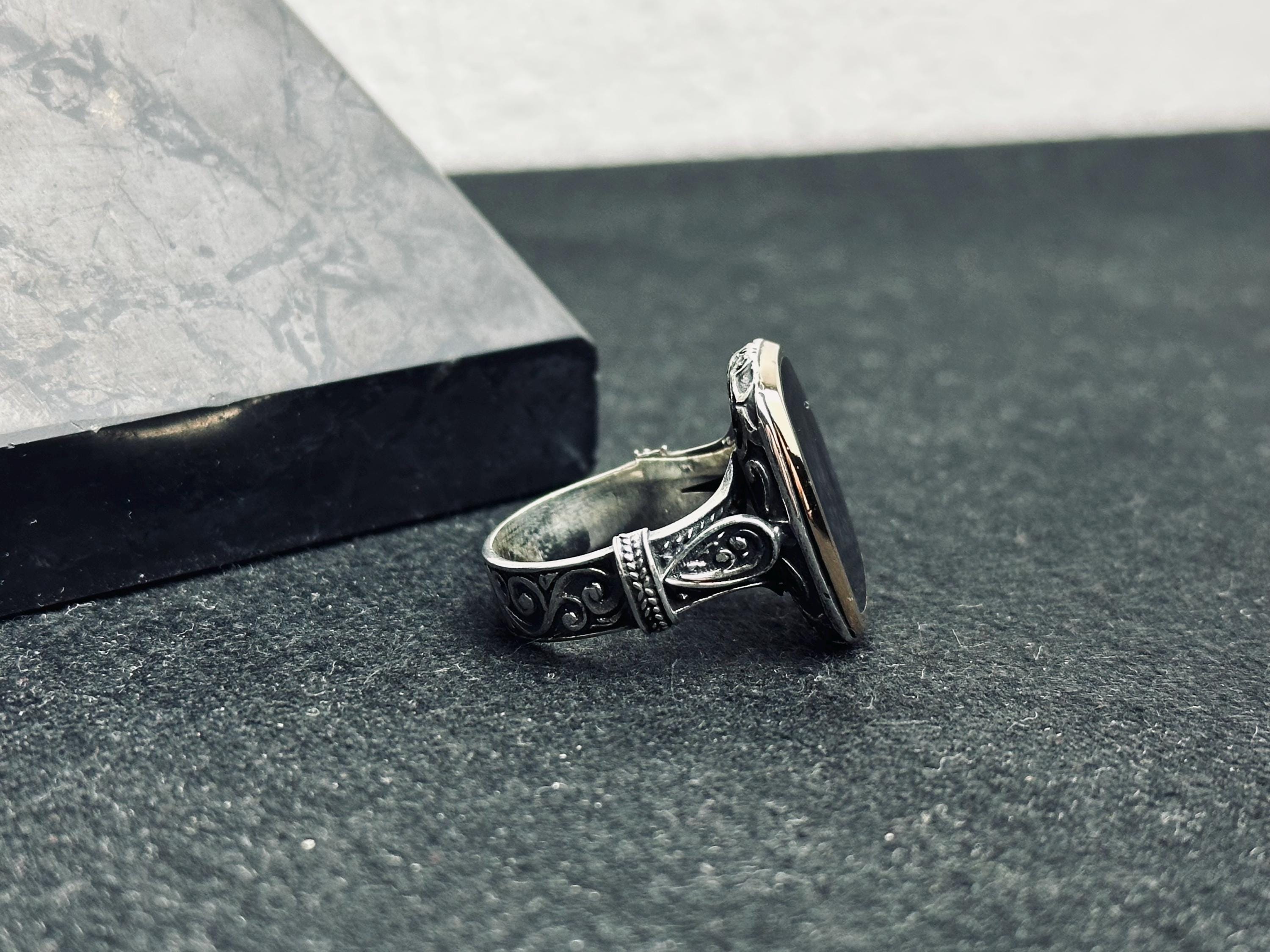 Vintage Square Onyx Ring - Sterling Silver Ottoman Design