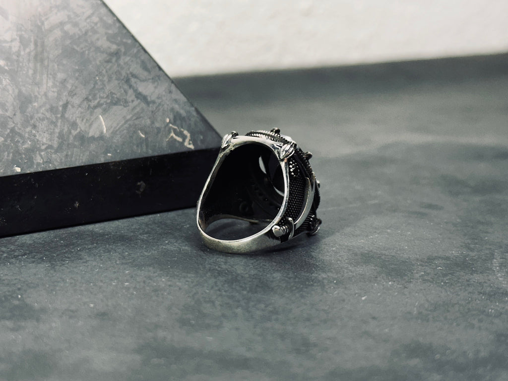 Hazrat Ali Sword Ring, Black Zircon, Sterling Silver (Men's Size)