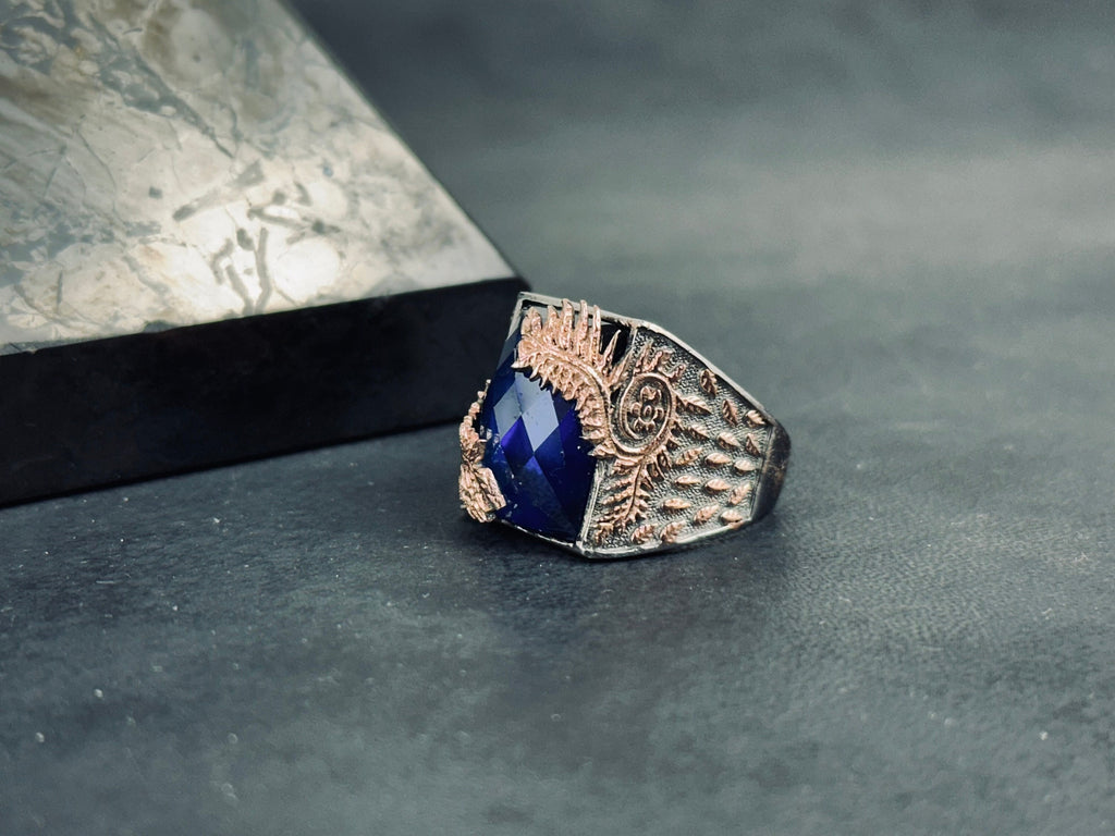 Blue Zircon Dragon Tail Ring - Sterling Silver Statement Jewelry