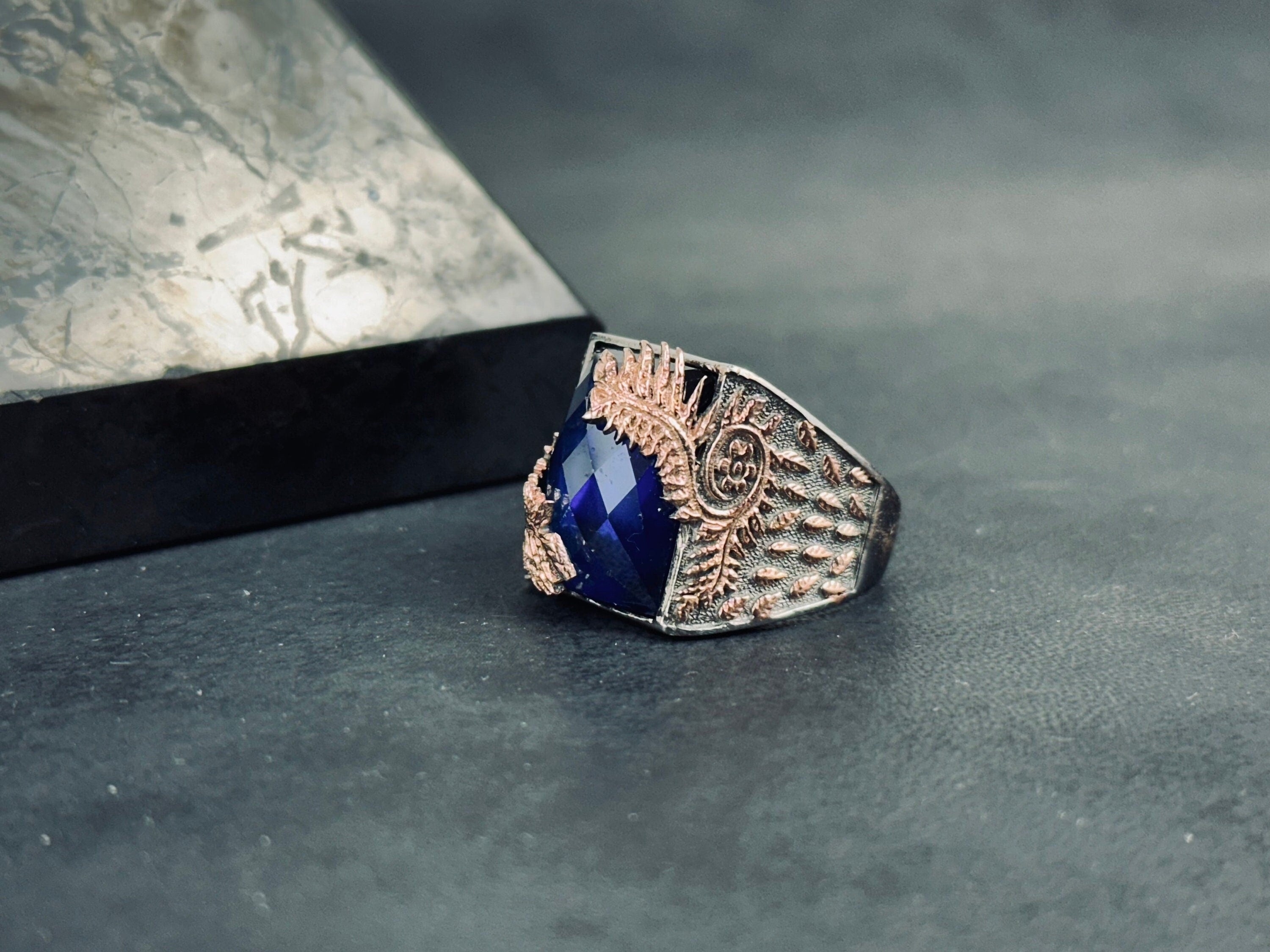Blue Zircon Dragon Tail Ring - Sterling Silver Statement Jewelry