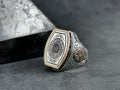 Islamic Silver Ring Surah Al-Inshirah, Black Zircon (Handmade 925 Sterling)