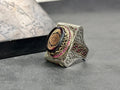 Sterling Silver Amber Ring - Handmade Arabic Inshirah Statement