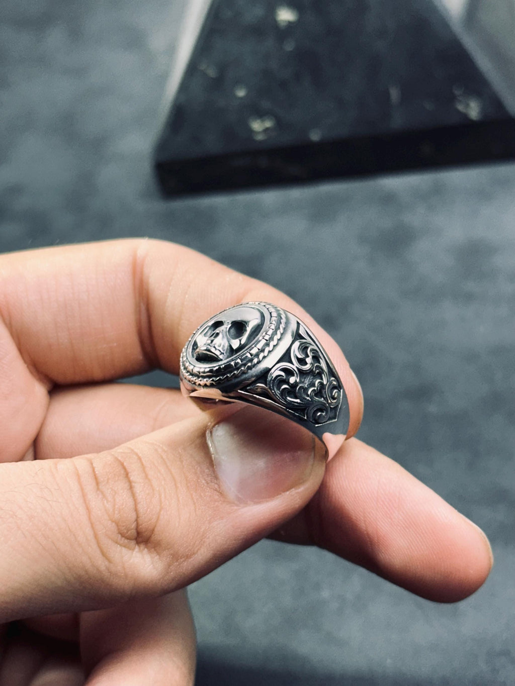 Skull Ring: Handmade Sterling Silver - Gothic Biker Jewelry