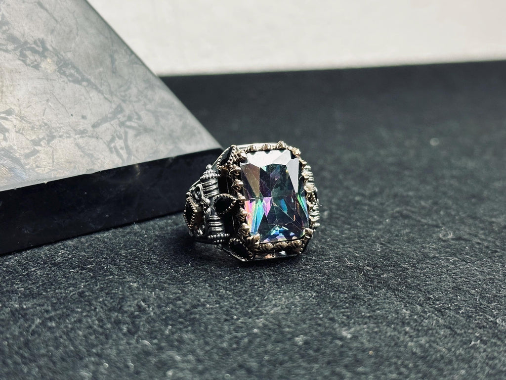 Mystic Topaz Silver Ring, Men's Geometric Statement (925 Sterling)