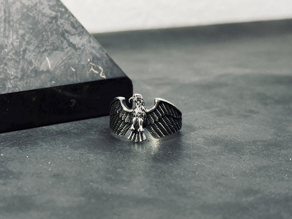Eagle Sterling Silver Ring: Nordic Style (Handmade Oxidized Band)